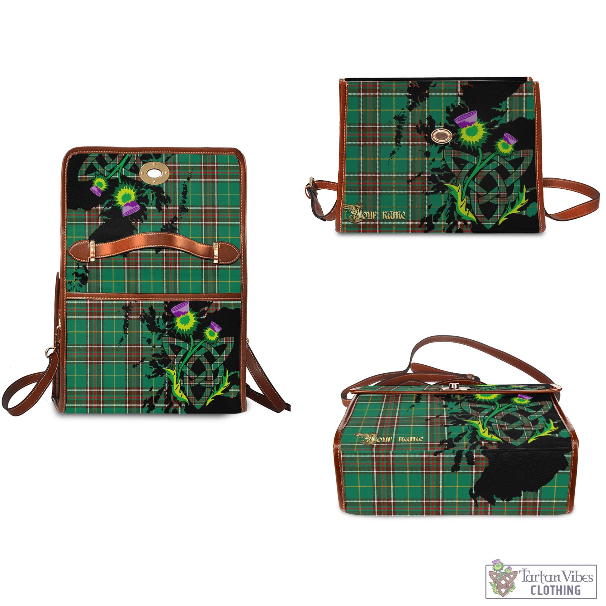 Tartan Vibes Clothing Newfoundland And Labrador Province Canada Tartan Waterproof Canvas Bag with Scotland Map and Thistle Celtic Accents