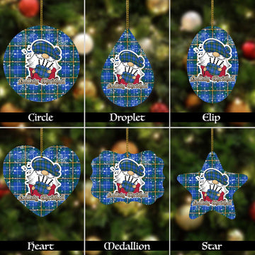 Nova Scotia Province Canada Tartan Christmas Ornaments with Scottish Gnome Playing Bagpipes