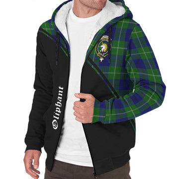 Oliphant Modern Tartan Sherpa Hoodie with Family Crest Curve Style