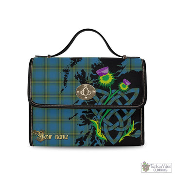 Oliver Tartan Waterproof Canvas Bag with Scotland Map and Thistle Celtic Accents