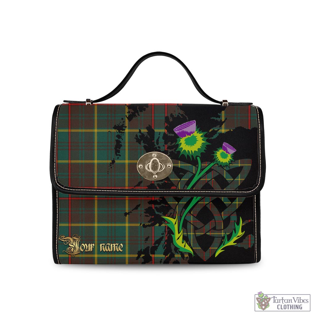 Tartan Vibes Clothing Ontario Province Canada Tartan Waterproof Canvas Bag with Scotland Map and Thistle Celtic Accents