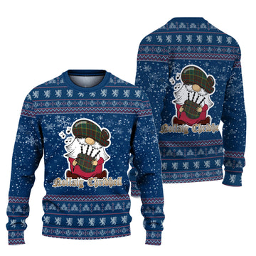Ontario Province Canada Clan Christmas Family Knitted Sweater with Funny Gnome Playing Bagpipes