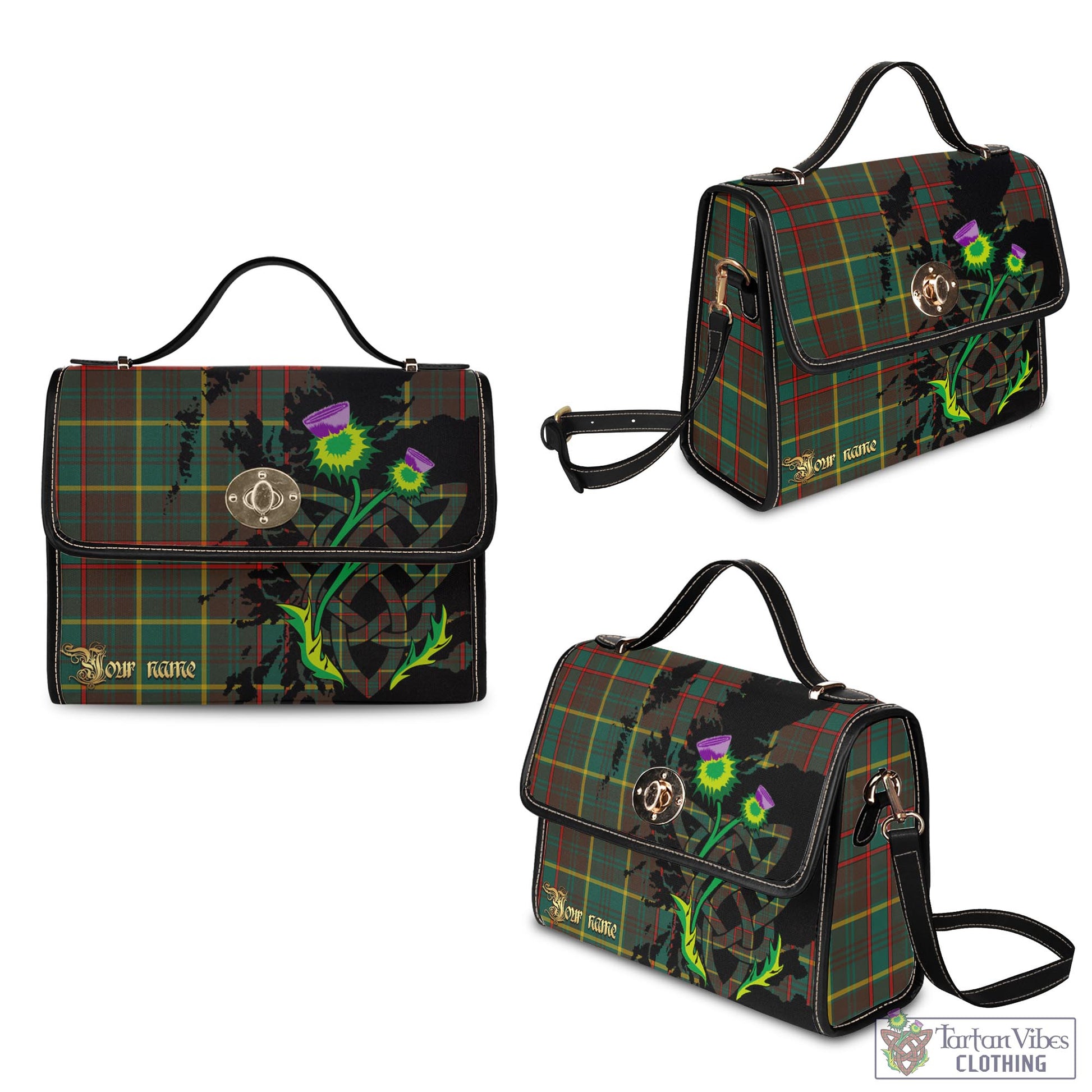 Tartan Vibes Clothing Ontario Province Canada Tartan Waterproof Canvas Bag with Scotland Map and Thistle Celtic Accents