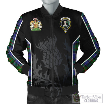 Paterson Tartan Bomber Jacket with Family Crest and Scottish Thistle Vibes Sport Style
