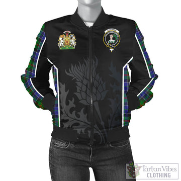 Paterson Tartan Bomber Jacket with Family Crest and Scottish Thistle Vibes Sport Style