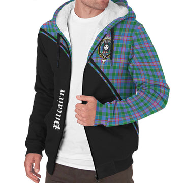 Pitcairn Hunting Tartan Sherpa Hoodie with Family Crest Curve Style