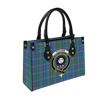 Pitcairn Hunting Tartan Leather Bag with Family Crest