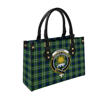 Purves Tartan Leather Bag with Family Crest