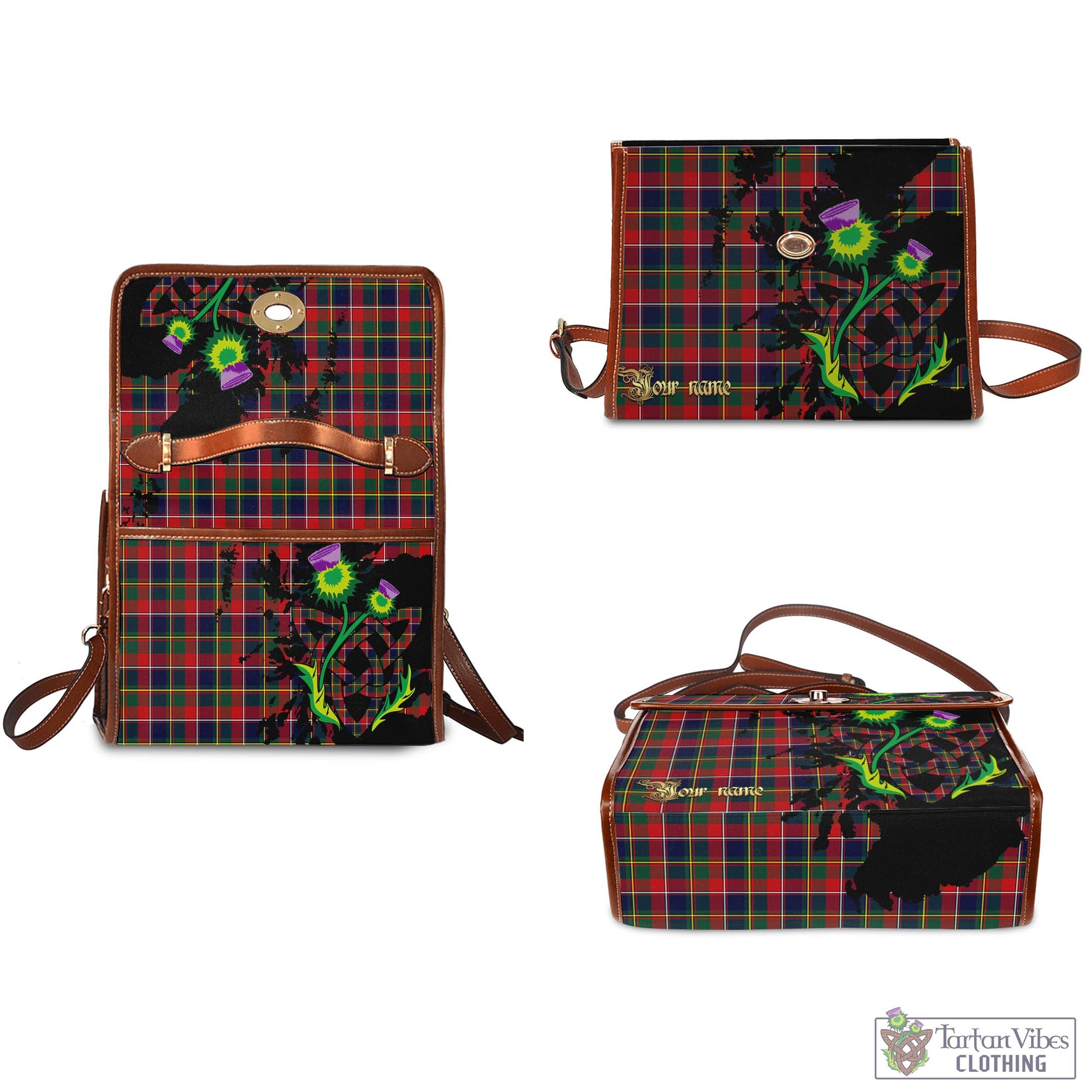 Tartan Vibes Clothing Quebec Province Canada Tartan Waterproof Canvas Bag with Scotland Map and Thistle Celtic Accents
