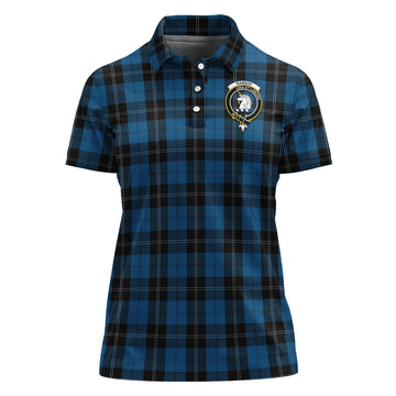 Ramsay Blue Hunting Tartan Polo Shirt with Family Crest For Women