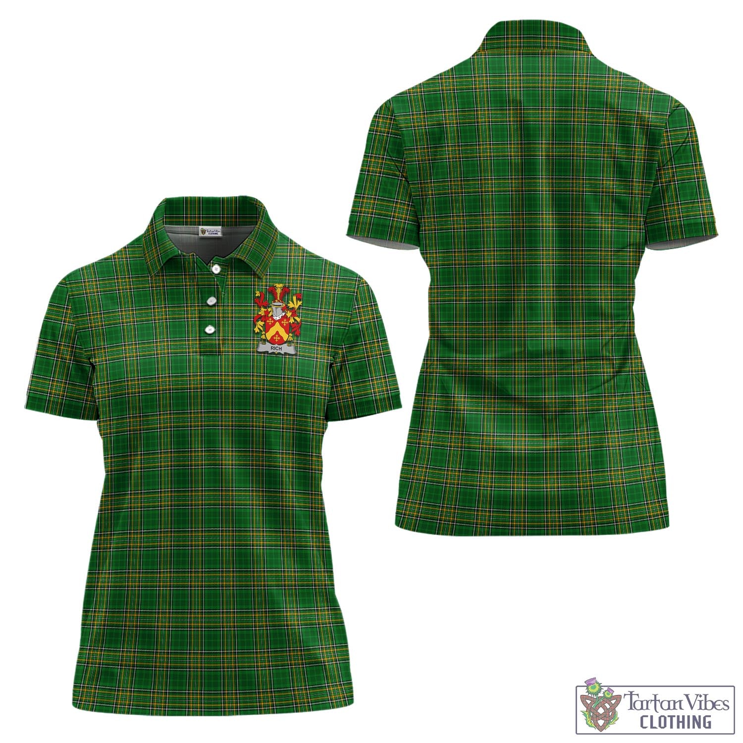 Tartan Vibes Clothing Rich Ireland Clan Tartan Women's Polo Shirt with Coat of Arms