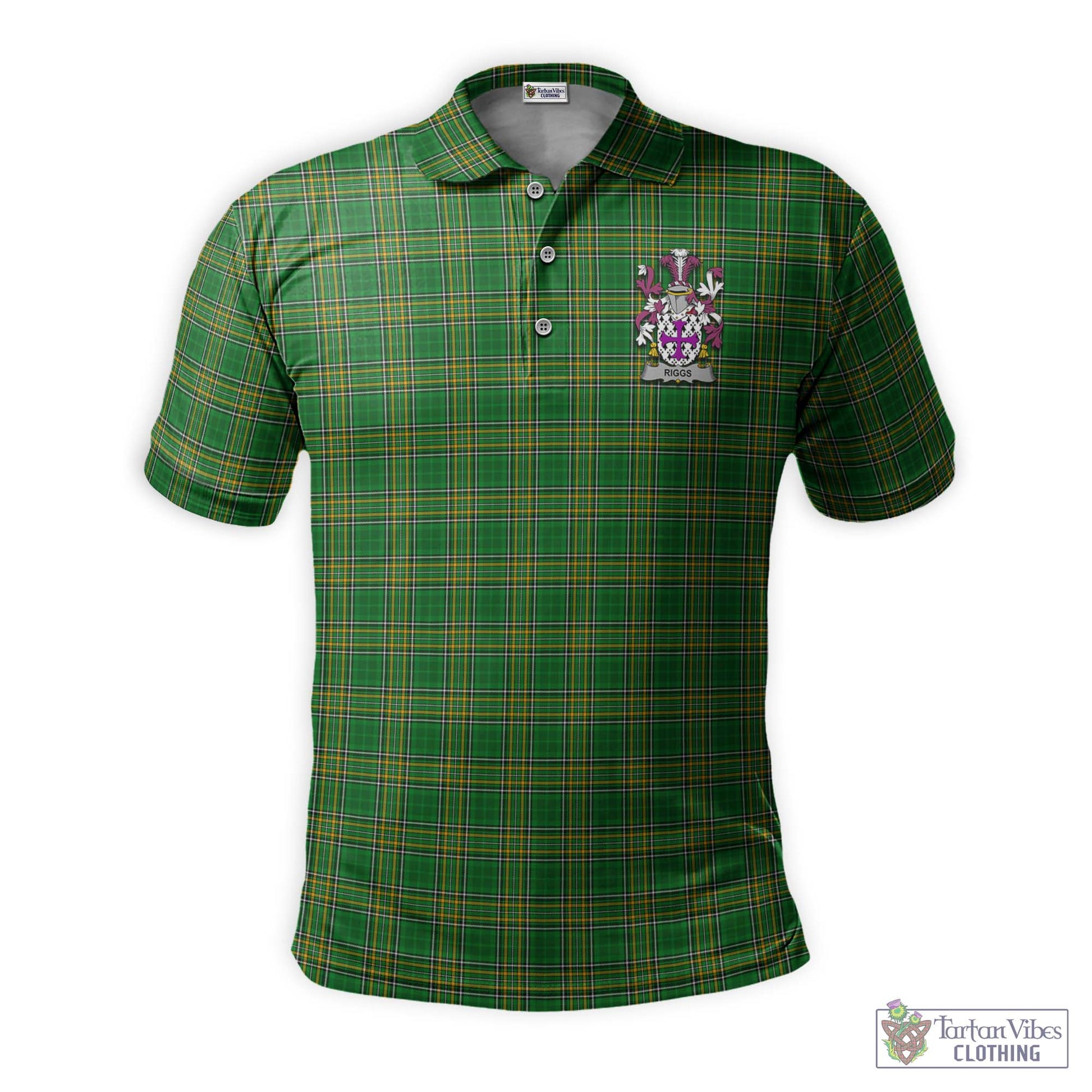 Tartan Vibes Clothing Riggs Ireland Clan Tartan Polo Shirt with Coat of Arms