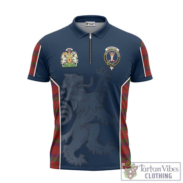 Robertson Tartan Zipper Polo Shirt with Family Crest and Lion Rampant Vibes Sport Style
