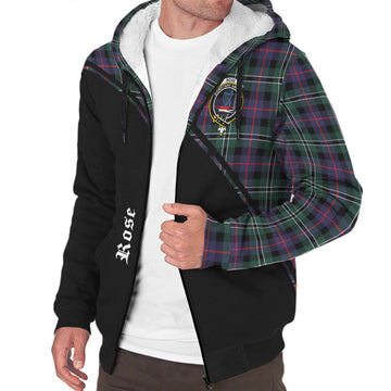 Rose Hunting Modern Tartan Sherpa Hoodie with Family Crest Curve Style