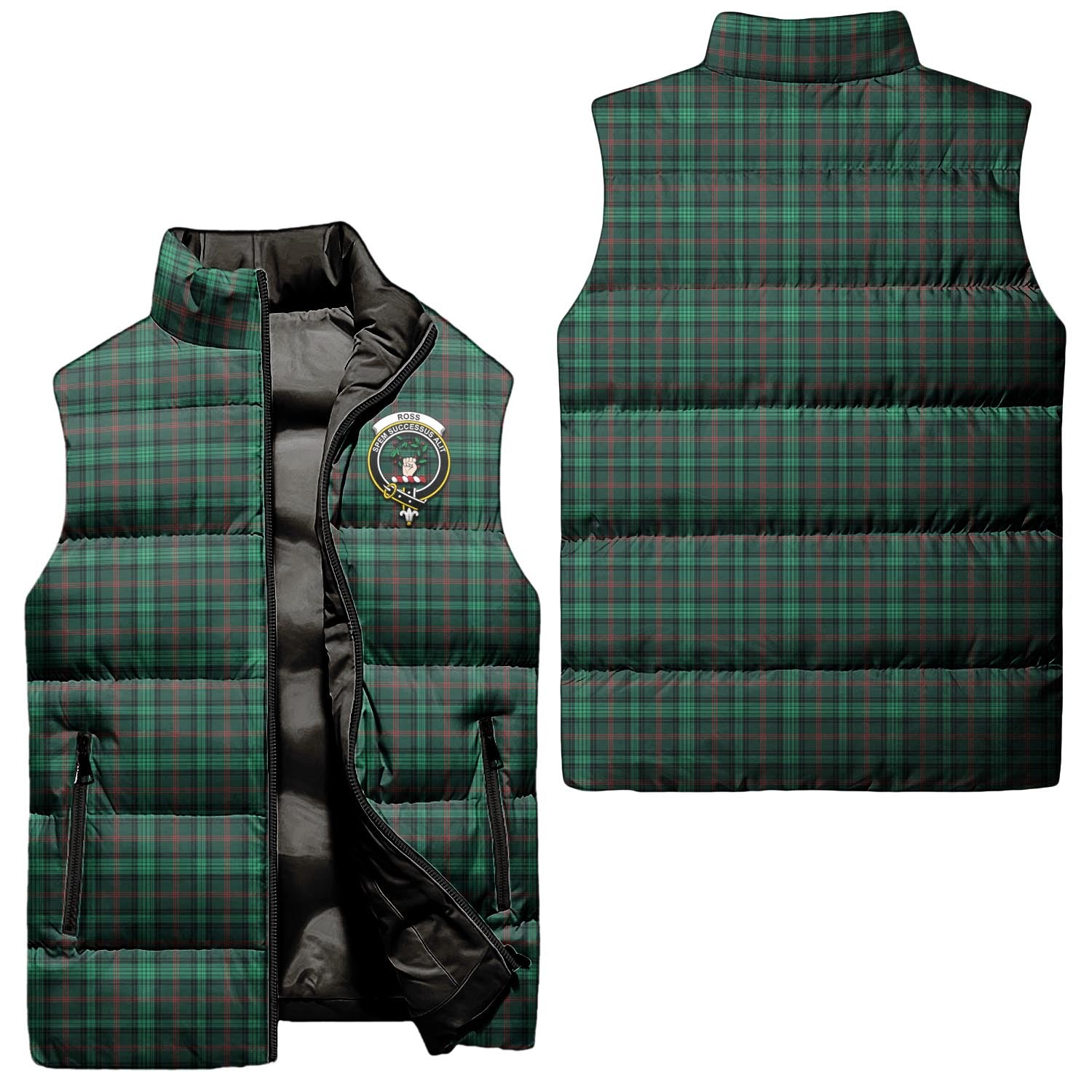 Ross Hunting Modern Tartan Sleeveless Puffer Jacket with Family Crest Unisex - Tartanvibesclothing