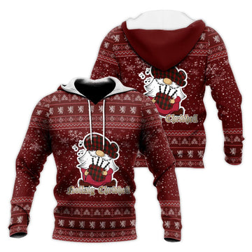 Rosser of Wales Clan Christmas Knitted Hoodie with Funny Gnome Playing Bagpipes