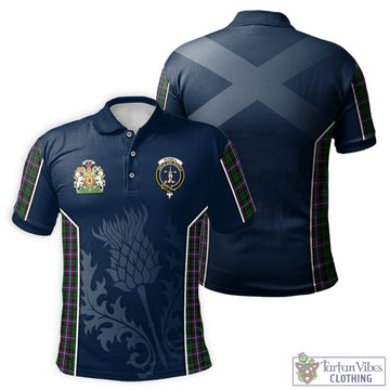 Russell Tartan Men's Polo Shirt with Family Crest and Scottish Thistle Vibes Sport Style