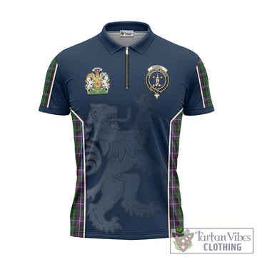 Russell Tartan Zipper Polo Shirt with Family Crest and Lion Rampant Vibes Sport Style