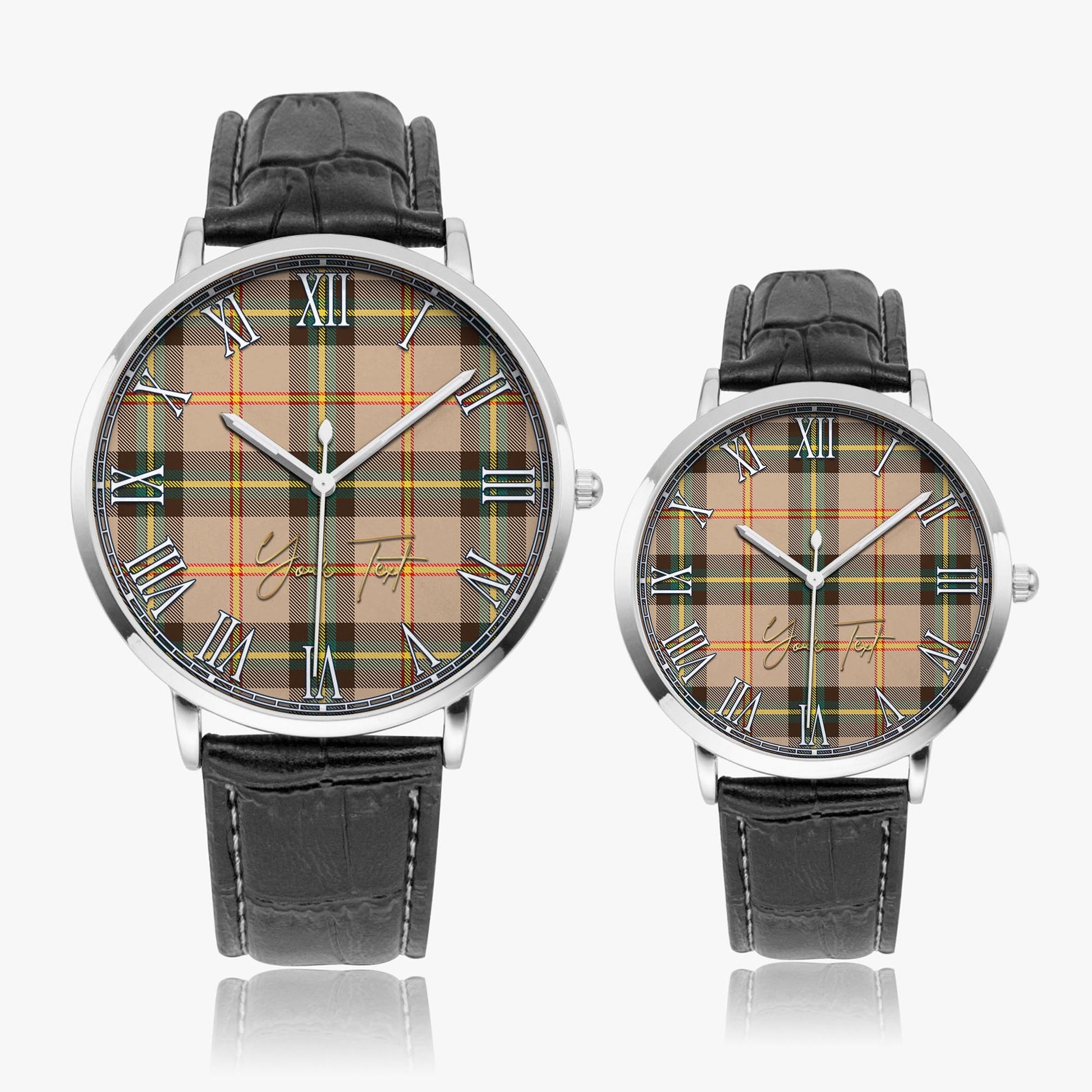 Saskatchewan Province Canada Tartan Personalized Your Text Leather Trap Quartz Watch Ultra Thin Silver Case With Black Leather Strap - Tartanvibesclothing