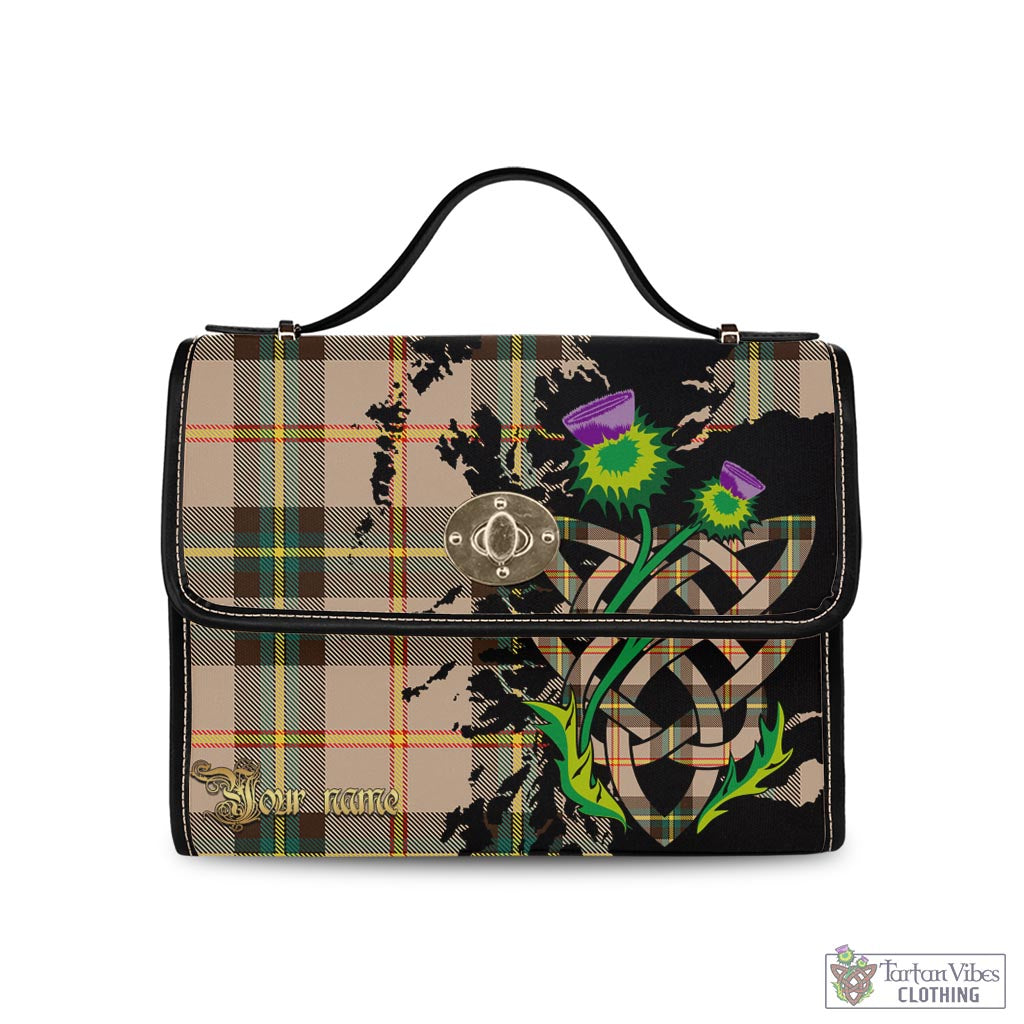 Tartan Vibes Clothing Saskatchewan Province Canada Tartan Waterproof Canvas Bag with Scotland Map and Thistle Celtic Accents