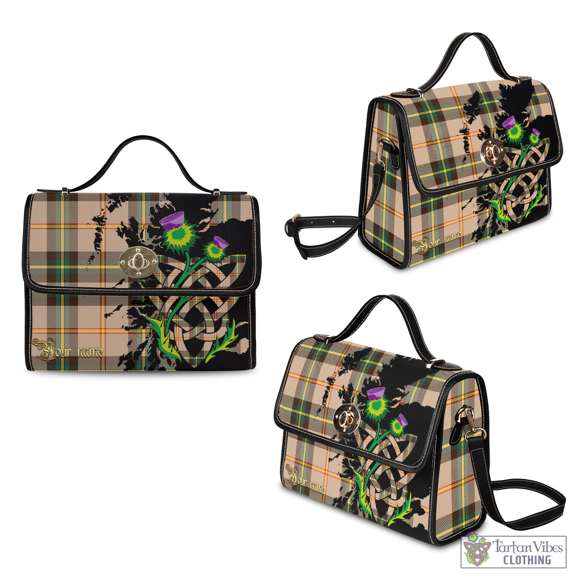 Tartan Vibes Clothing Saskatchewan Province Canada Tartan Waterproof Canvas Bag with Scotland Map and Thistle Celtic Accents