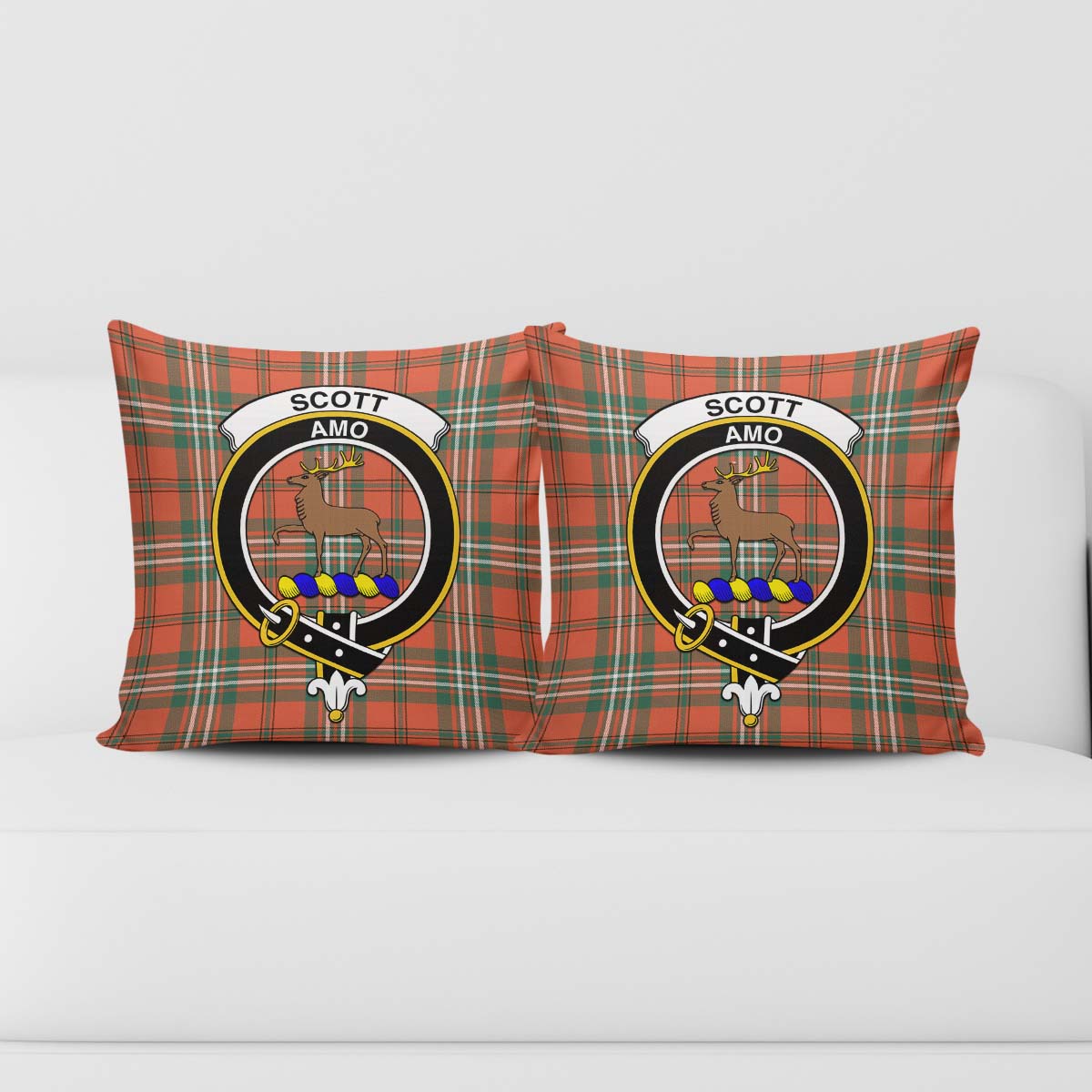 Scott Ancient Tartan Pillow Cover with Family Crest - Tartanvibesclothing