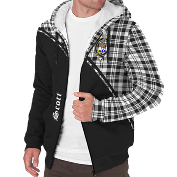 Scott Black White Tartan Sherpa Hoodie with Family Crest Curve Style