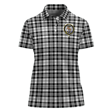 Scott Black White Tartan Polo Shirt with Family Crest For Women