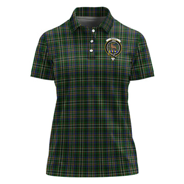Scott Green Tartan Polo Shirt with Family Crest For Women