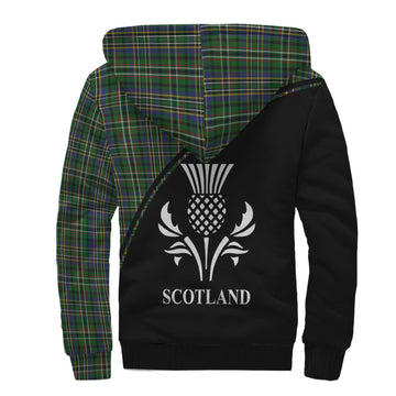 Scott Green Tartan Sherpa Hoodie with Family Crest Curve Style