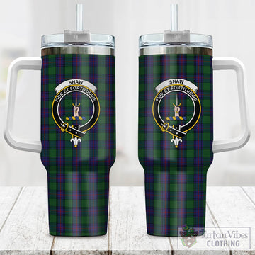 Shaw Tartan and Family Crest Tumbler with Handle