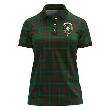 Shaw of Tordarroch Green Hunting Tartan Polo Shirt with Family Crest For Women