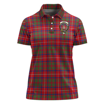 Shaw Red Modern Tartan Polo Shirt with Family Crest For Women