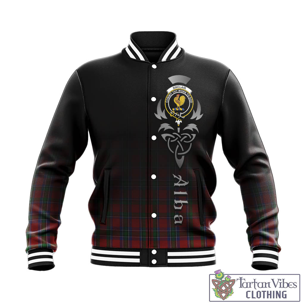 Tartan Vibes Clothing Sinclair Tartan Baseball Jacket Featuring Alba Gu Brath Family Crest Celtic Inspired