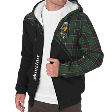Sinclair Hunting Tartan Sherpa Hoodie with Family Crest Curve Style
