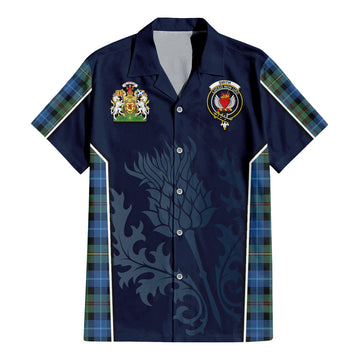 Smith Ancient Tartan Short Sleeve Button Up Shirt with Family Crest and Scottish Thistle Vibes Sport Style