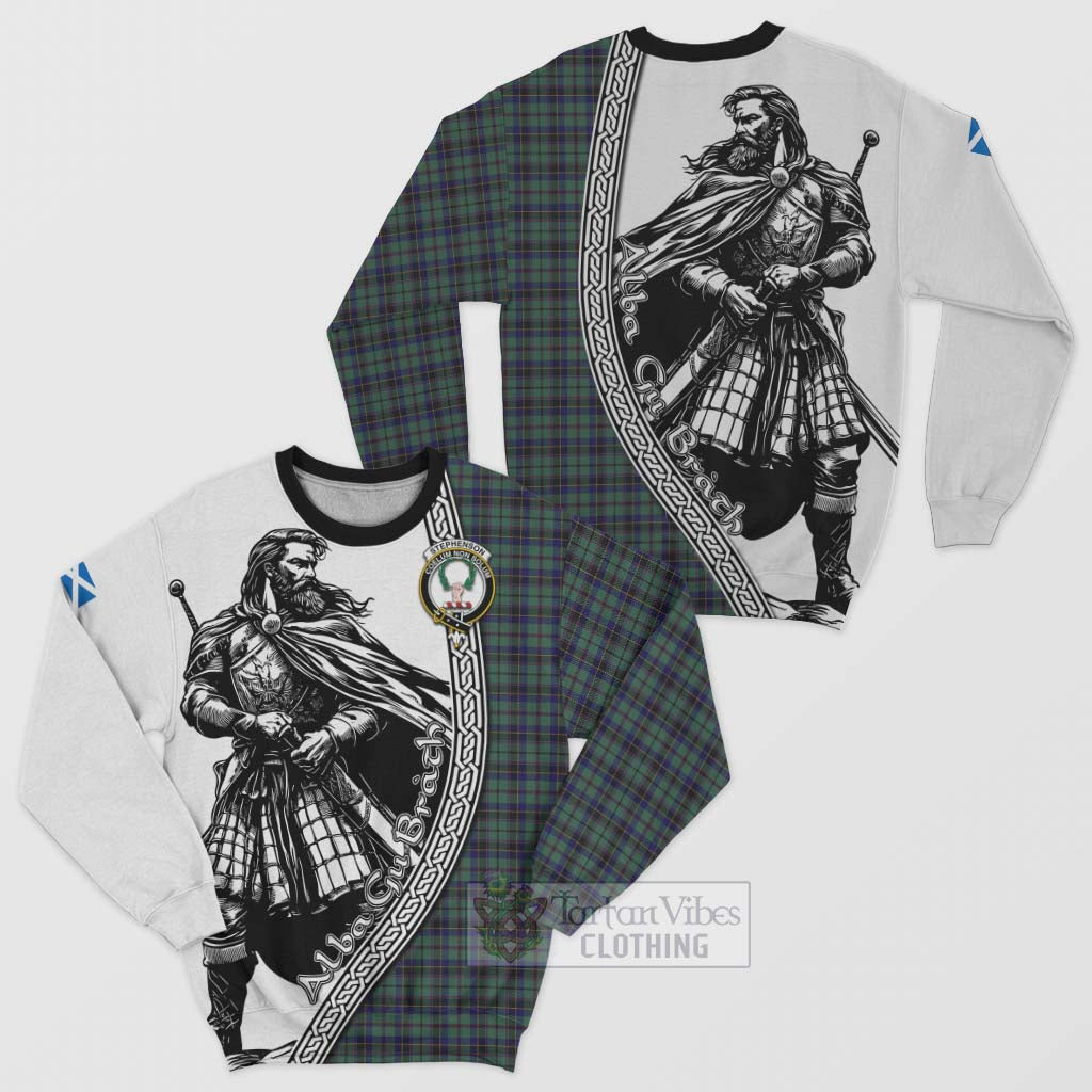 Stephenson (Stevenson) Tartan Clan Crest Sweatshirt with Highlander Wa