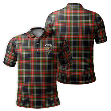 Stewart Black Tartan Men's Polo Shirt with Family Crest