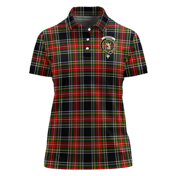 Stewart Black Tartan Polo Shirt with Family Crest For Women