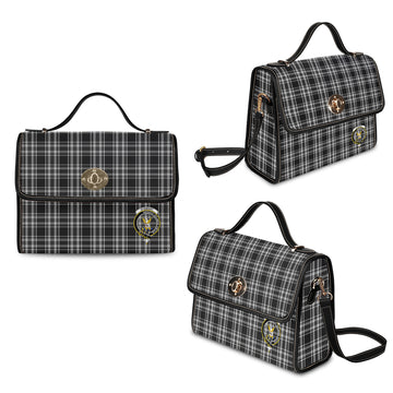 Stewart Black and White Tartan Waterproof Canvas Bag with Family Crest
