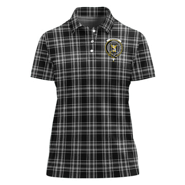 Stewart Black and White Tartan Polo Shirt with Family Crest For Women