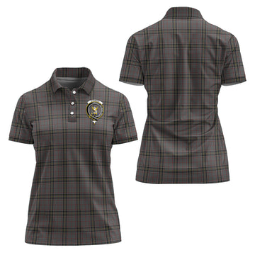 Stewart Grey Tartan Polo Shirt with Family Crest For Women