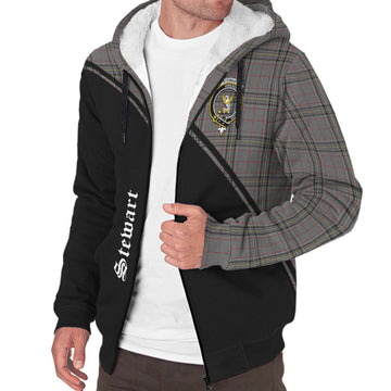 Stewart Grey Tartan Sherpa Hoodie with Family Crest Curve Style