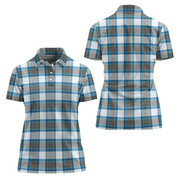 Stewart Muted Blue Tartan Polo Shirt For Women