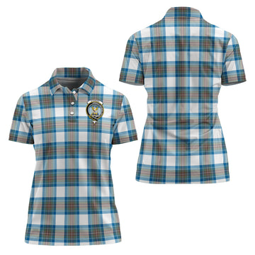 Stewart Muted Blue Tartan Polo Shirt with Family Crest For Women