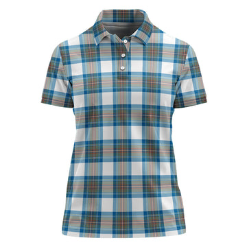 Stewart Muted Blue Tartan Polo Shirt For Women