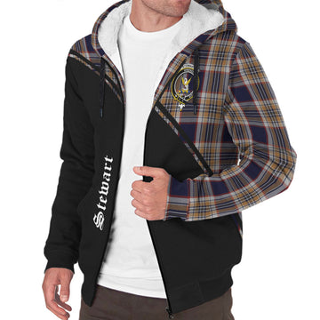 Stewart Navy Tartan Sherpa Hoodie with Family Crest Curve Style