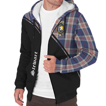 Stewart of Appin Hunting Dress Tartan Sherpa Hoodie with Family Crest Curve Style
