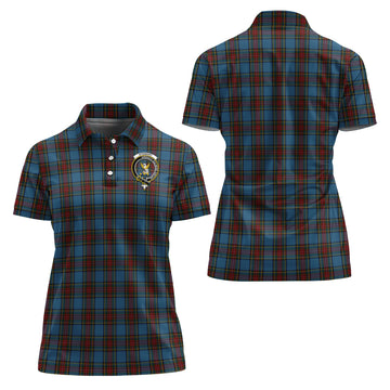 Stewart Royal Blue Tartan Polo Shirt with Family Crest For Women