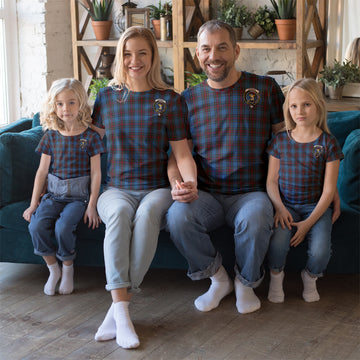 Stewart Royal Blue Tartan T-Shirt with Family Crest